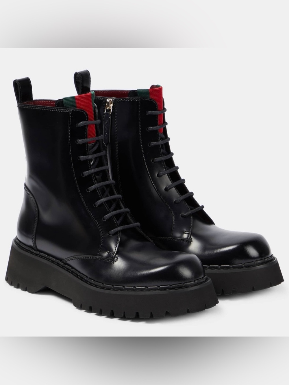 GUCCI Web stripe lace up platform lug sole ankle boots